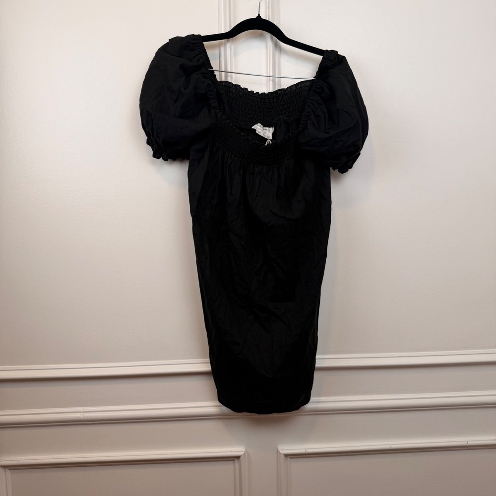 Urban Renewal Tuckernuck Black Linen Puff Sleeve Smocked Mini Dress Medium NWT